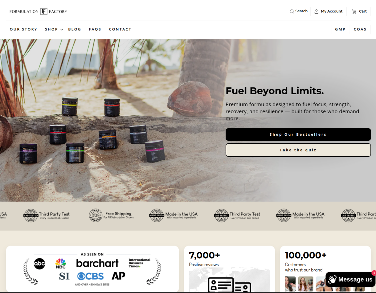 Formulation Factory - Homepage Screenshot